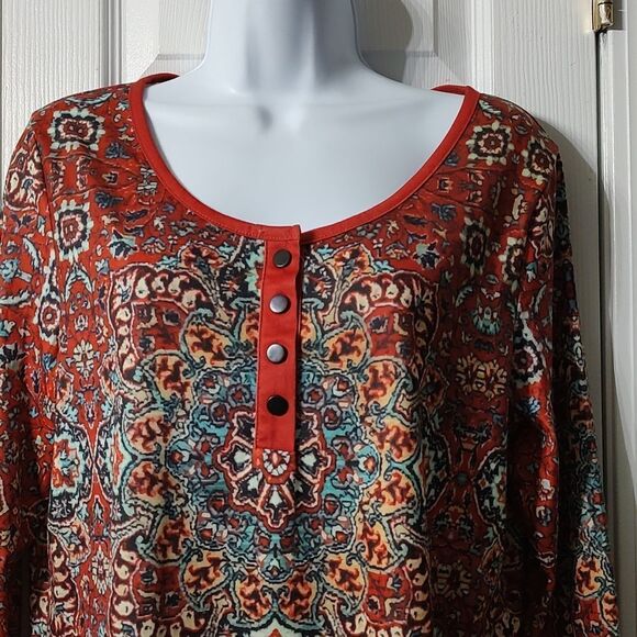 Rustic Brown boho hippie  long sleeve print top  Sz M  NWT - Picture 3 of 6